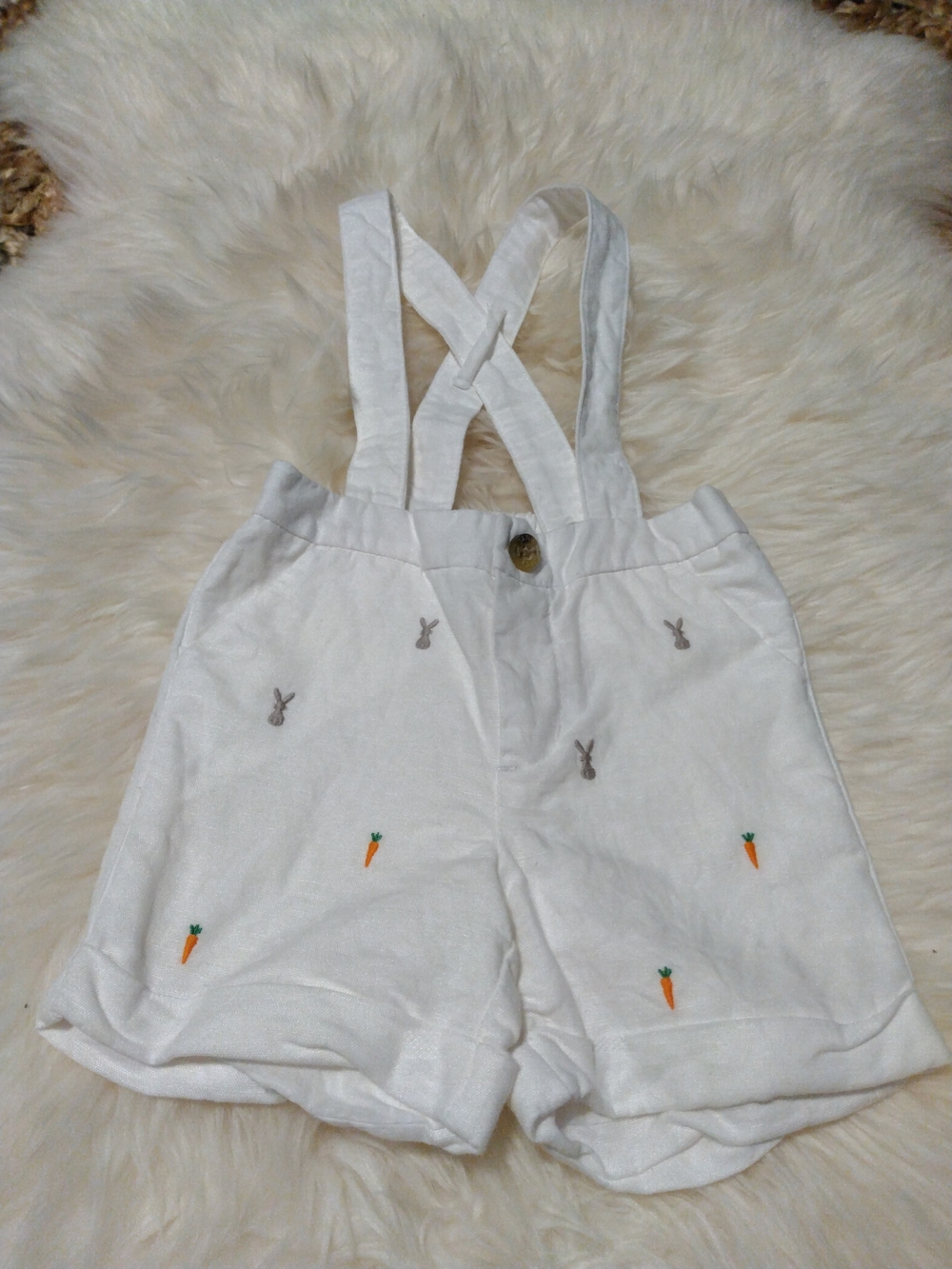 Janie and Jack White Suspender Shorts with Bunny & Carrot Embroidery Size 6-12M